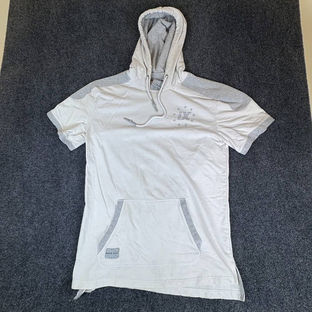 Ninth Hall Hoodie Mens XL White Gray Logo Cotton Short Sleeve Kangaroo Pocket